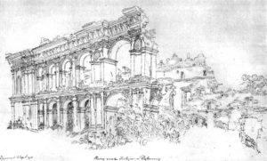XIX wieczna rycina – Ruiny pałacu w Dąbrowicy - Zygmunt Vogel 